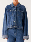 Button Down Cropped Oversized Denim Jacket  Style Ratio