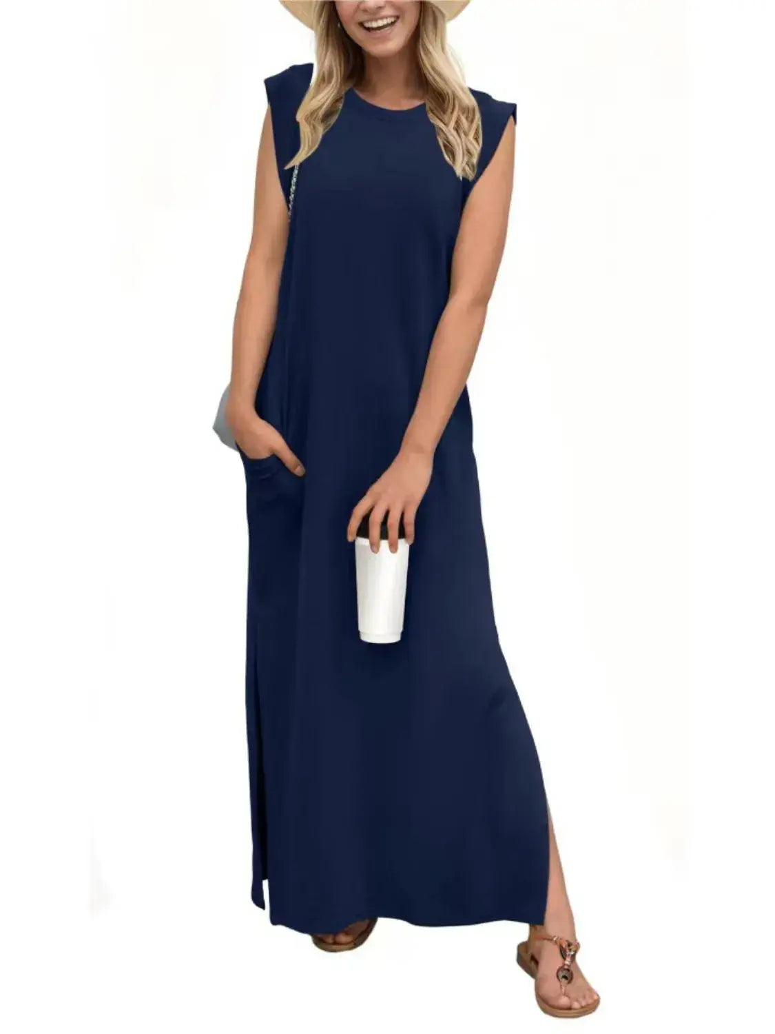 Full Size Slit Round Neck Sleeveless Maxi Tank Dress  Style Ratio