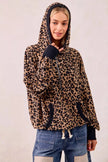 BiBi Leopard Print Waffle Half Zip Up Hoodie W Pocket  Style Ratio