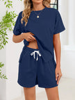 Round Neck Short Sleeve Shirt and Shorts Loungewear  Style Ratio