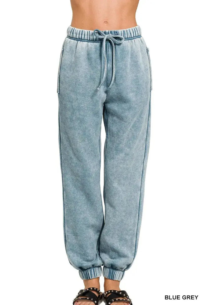 Zenana Acid Wash Fleece Sweatpants with Pockets  Style Ratio