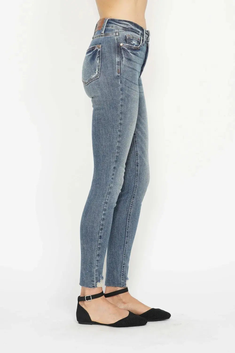 Judy Blue Full Size Tummy Control Vintage Wash Hem Destroy Skinny Jeans  Style Ratio