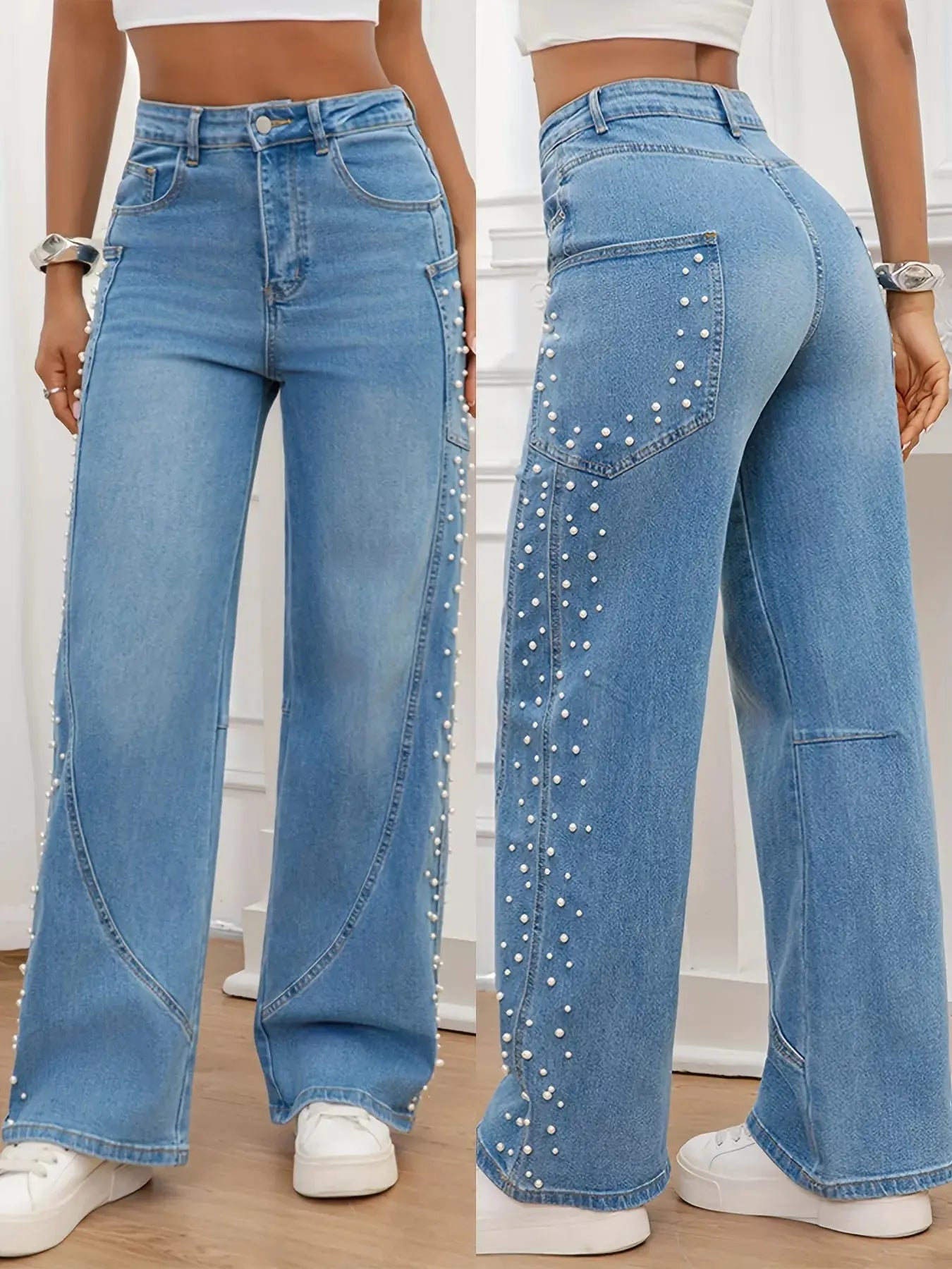 Pearl Embellished Wide Leg Jeans  Style Ratio