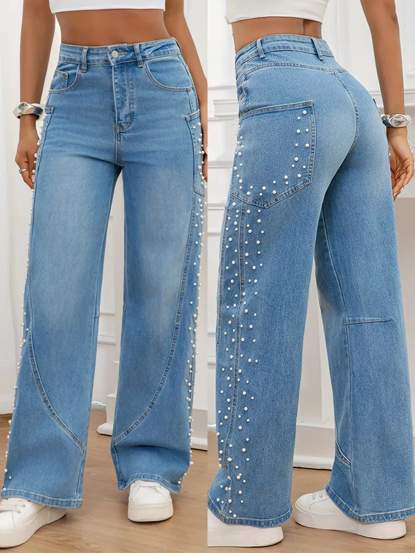 Pearl Embellished Wide Leg Jeans  Style Ratio