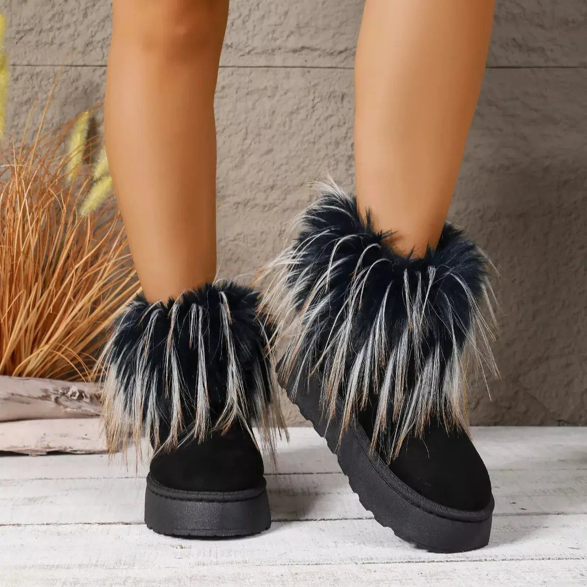 Fuzzy Trim Platform Ankle Boots  Style Ratio
