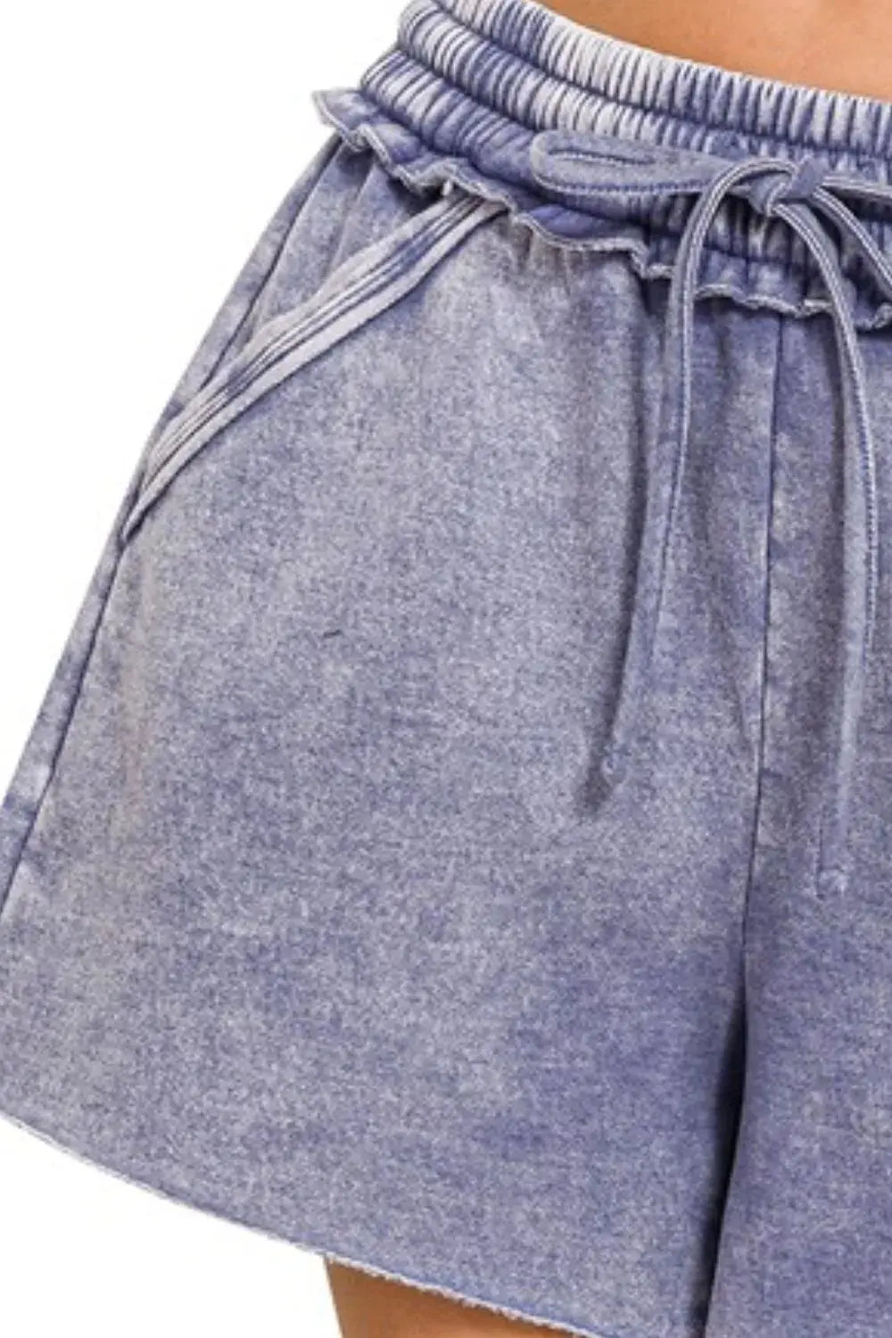 Zenana Acid Wash Fleece Drawstring Shorts W/ Pockets  Style Ratio