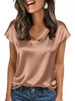 Satin V-Neck Cap Sleeve Blouse  Style Ratio