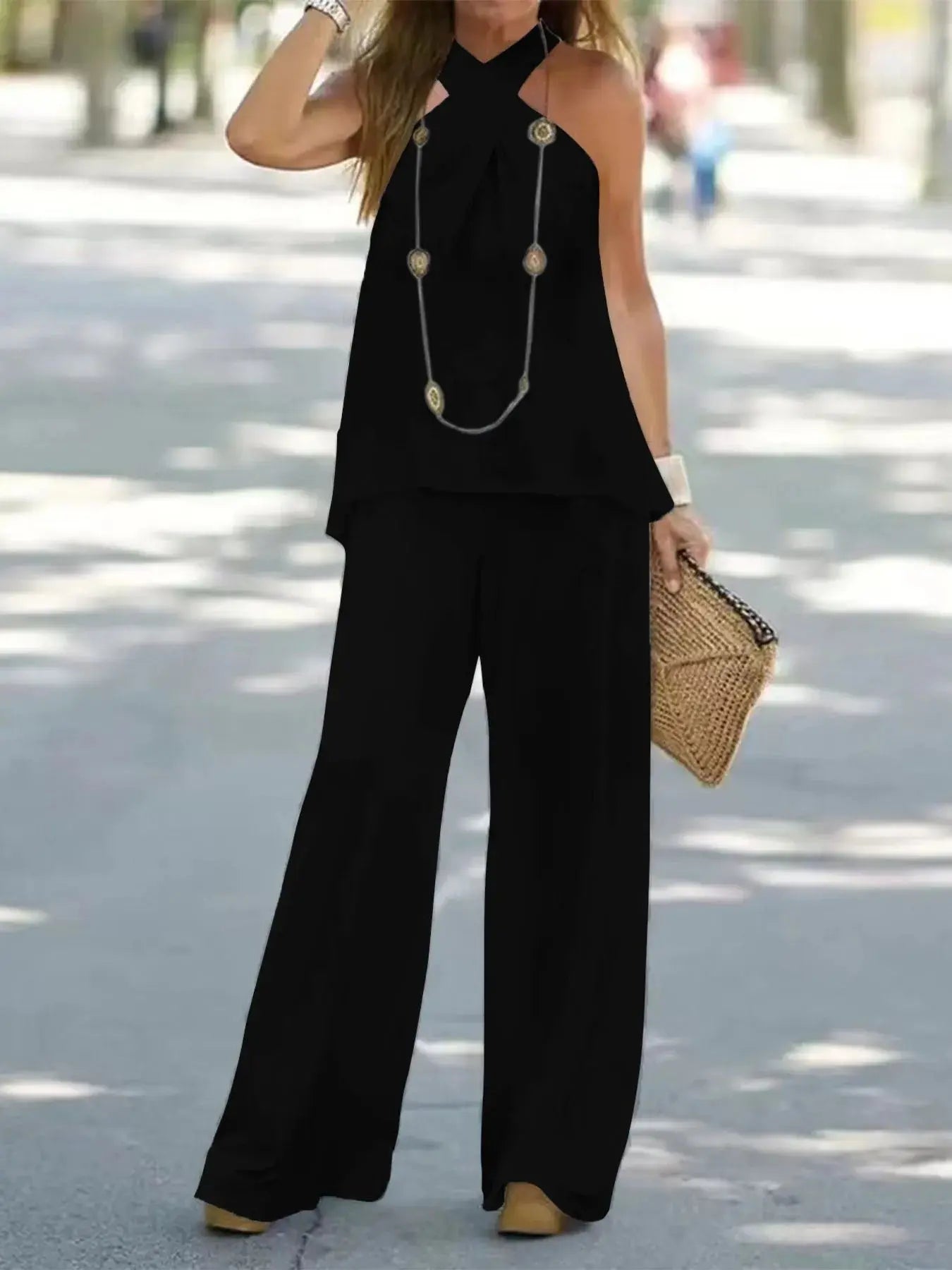 Halter Top and Wide Leg Pants Matching Set  Style Ratio
