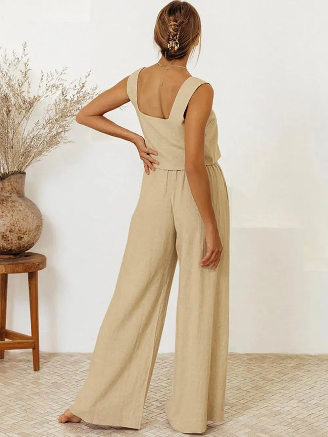 Square Neck Sleeveless Top and Pants Set  Style Ratio