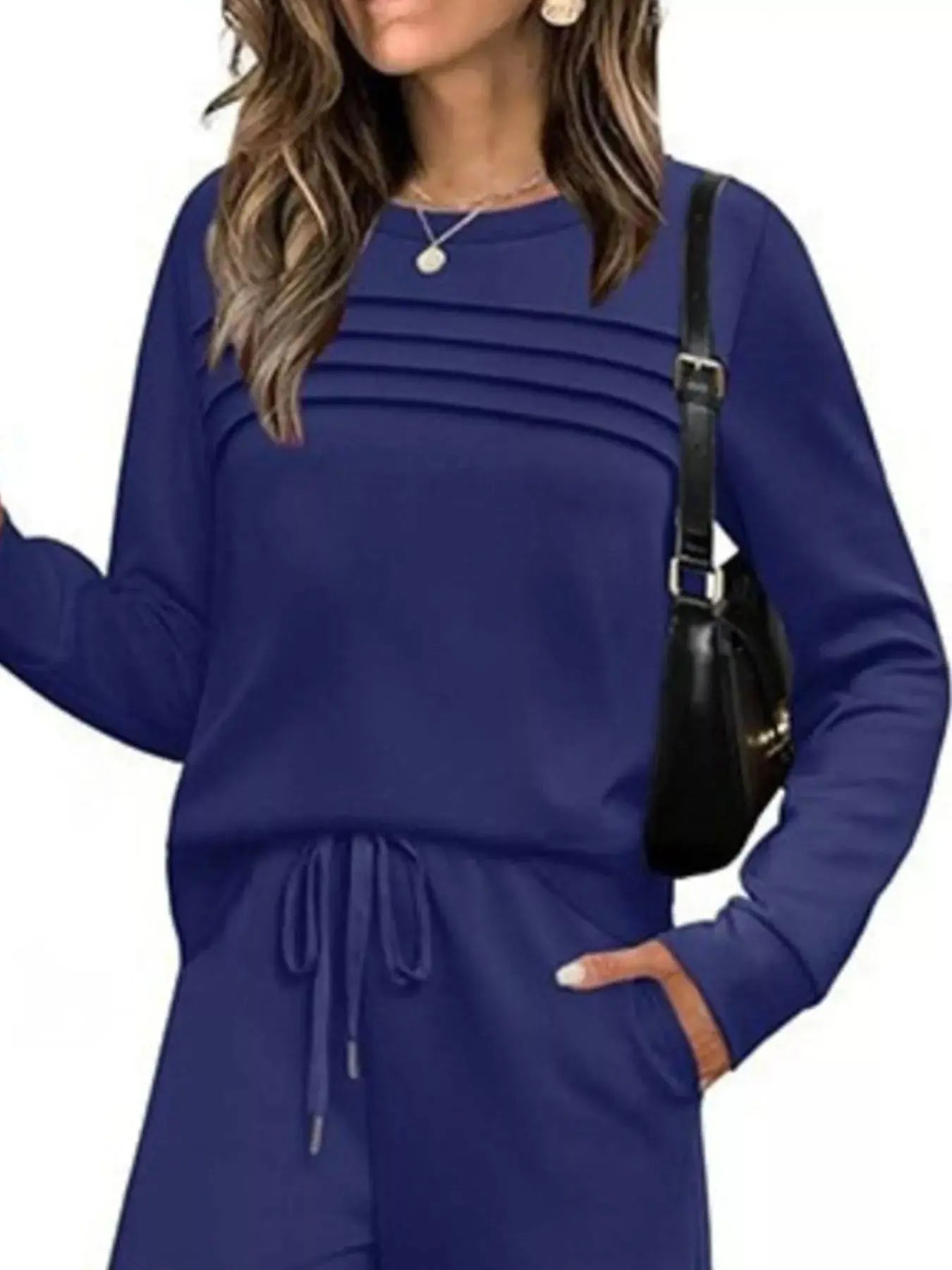 Full Size Long Sleeve Round Neck Top and Pants Set  Style Ratio