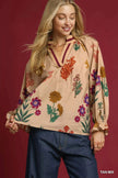 Umgee Floral Print Flounce Sleeve Blouse  Style Ratio