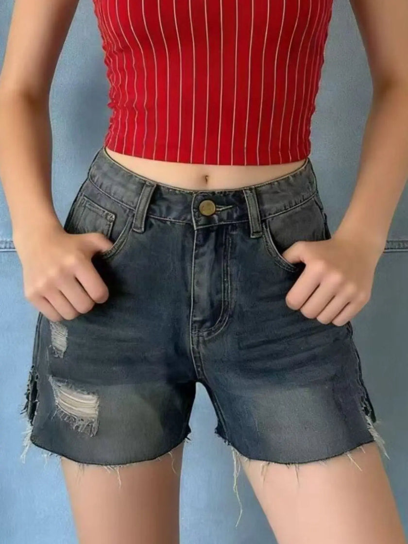 Distressed Slit Denim Shorts  Style Ratio