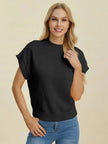 Double Take Full Size Mock Neck Short Sleeve Sweater  Style Ratio