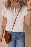 Ribbed Texture Lace Patchwork Short Sleeve Top  Style Ratio