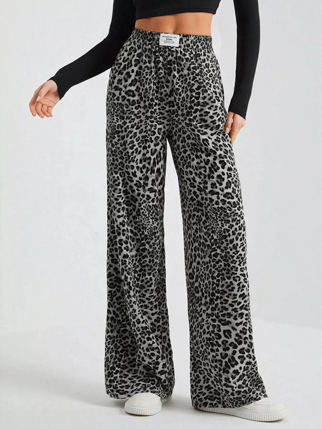 Full Size Leopard Print Wide Leg Pants Plus Size  Style Ratio