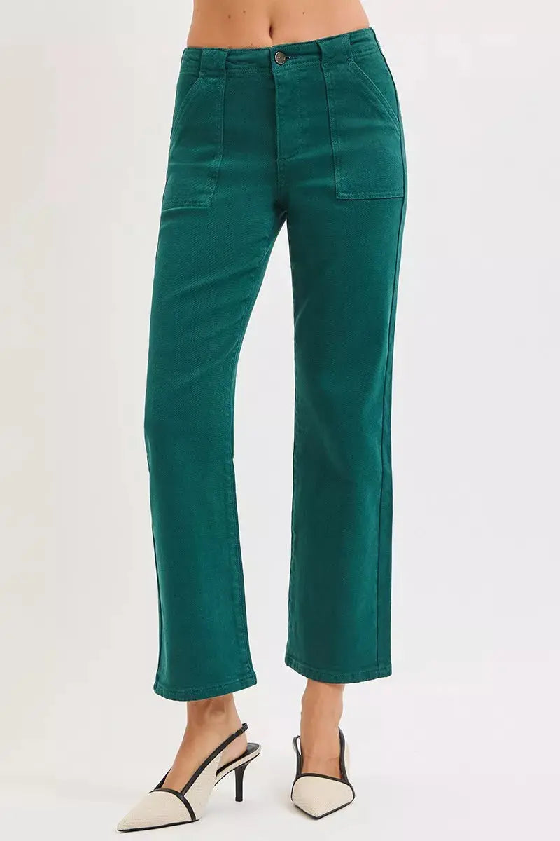 RISEN High Rise Ankle Flare Patch Pocket Jeans  Style Ratio
