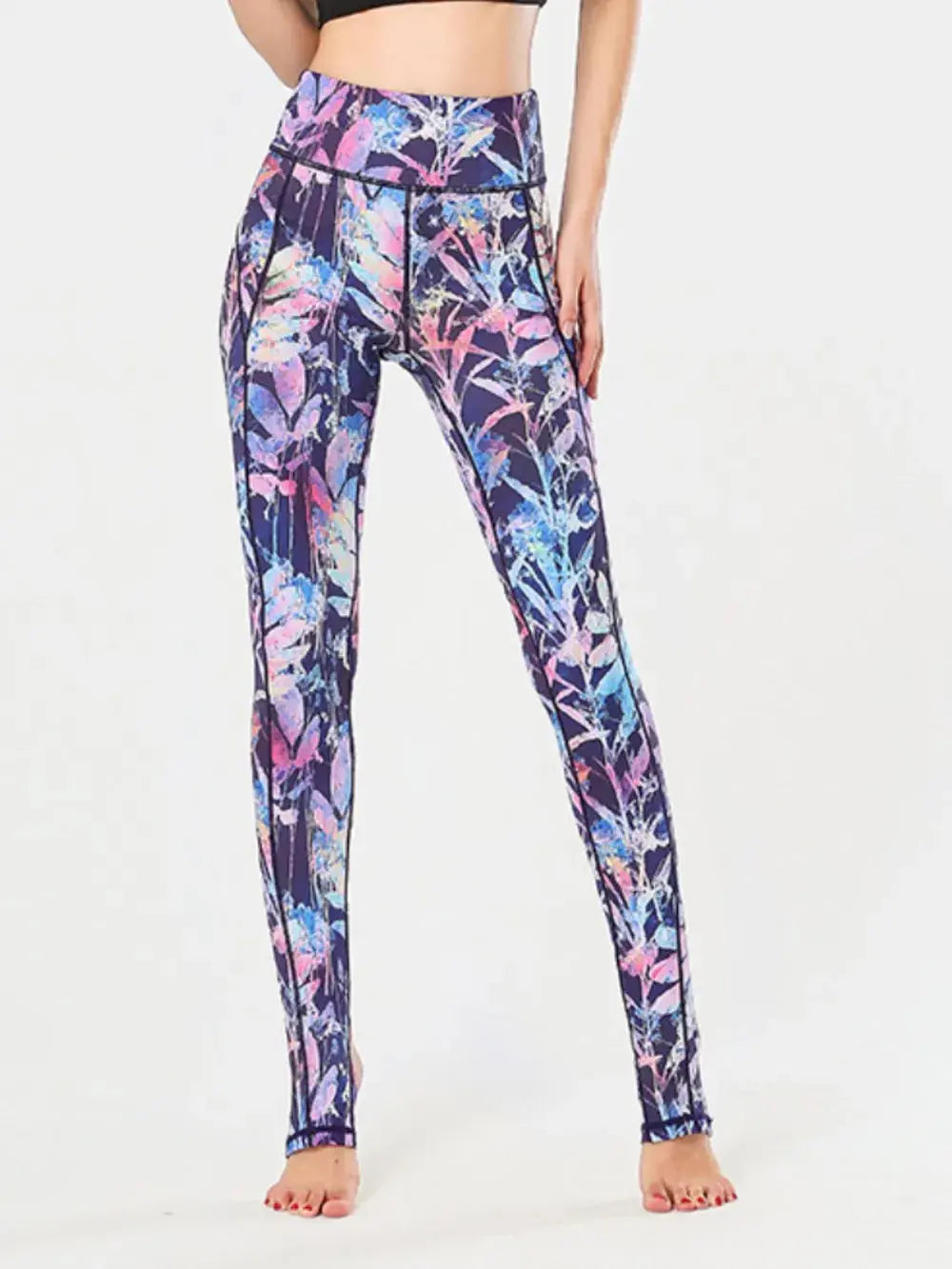 Printed Wide Waistband Active Leggings with Stirrups  Style Ratio