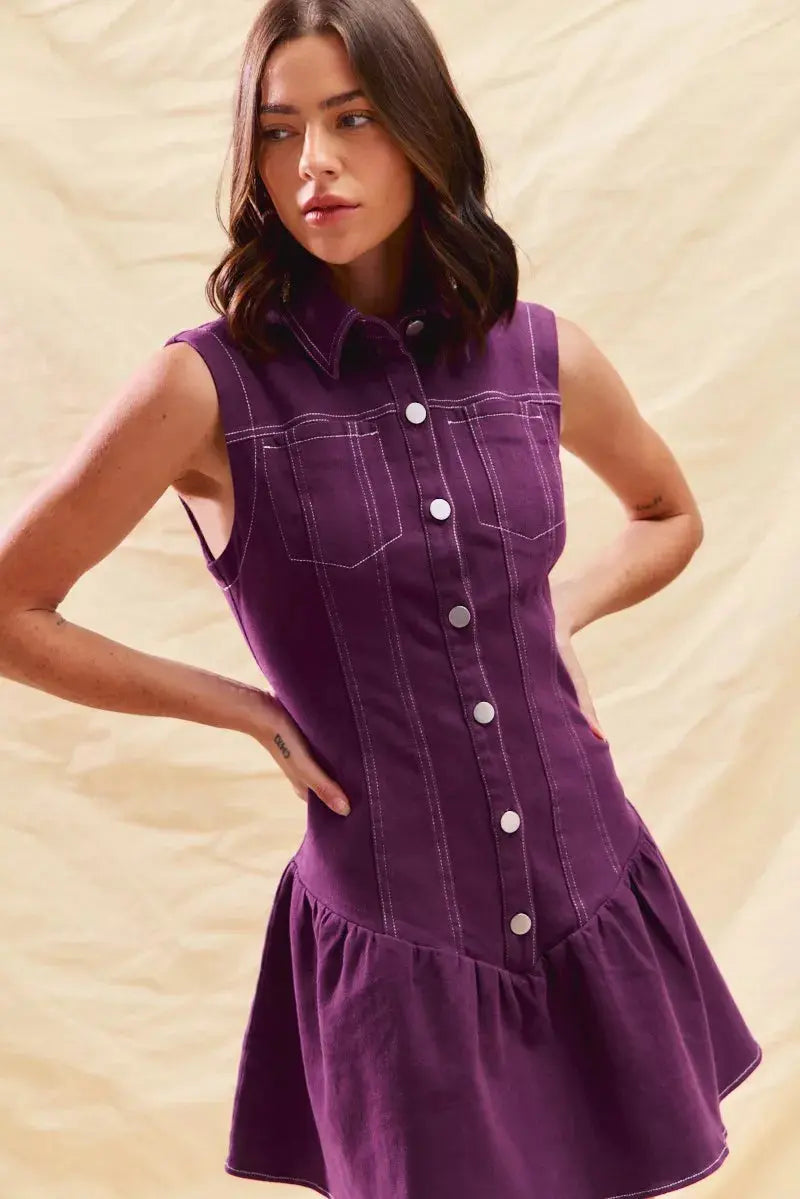 SO ME Button Down Sleeveless Collared Game Day Mini Dress  Style Ratio