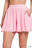 Zenana Woven Elastic Band Shorts With Pocket  Style Ratio
