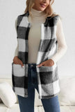 Sherpa Plaid Open Front Vest  Style Ratio