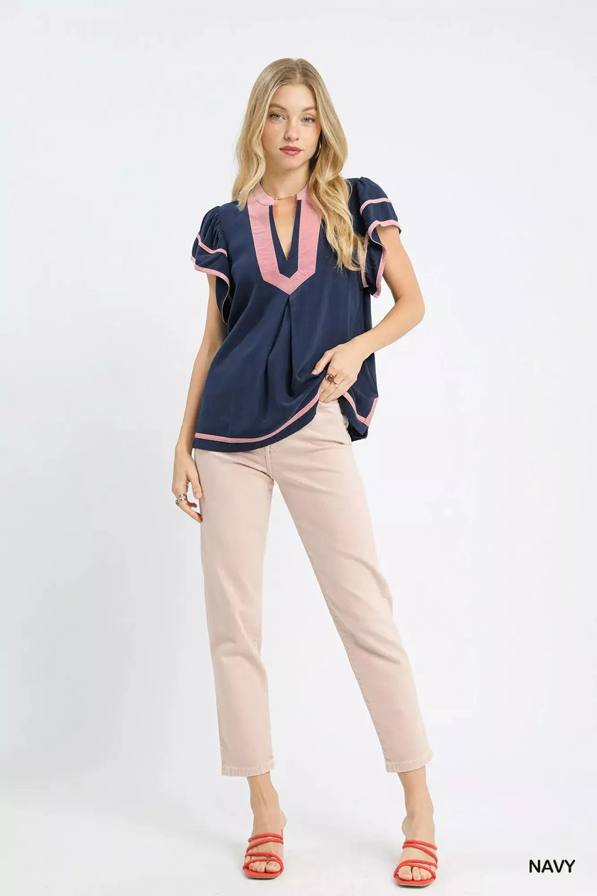 Umgee Linen Ruffle Sleeve Top  Style Ratio