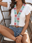 Crochet Trim V-Neck Blouse  Style Ratio