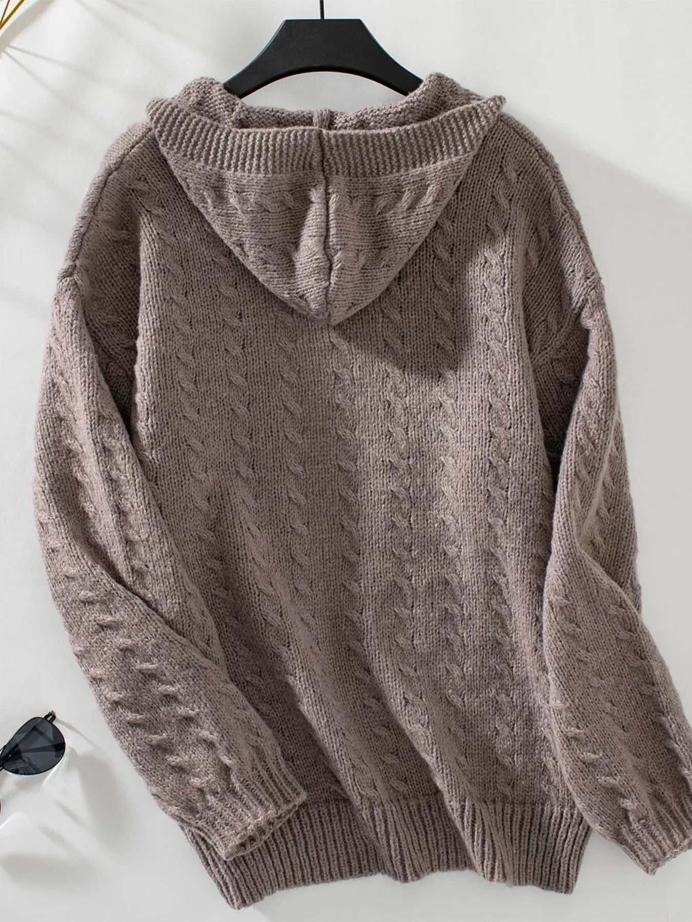 Cable Knit Open Front Hooded Cardigan  Style Ratio