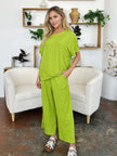 Double Take Texture Round Neck Short Sleeve Shirt and Wide Leg Pants  Style Ratio