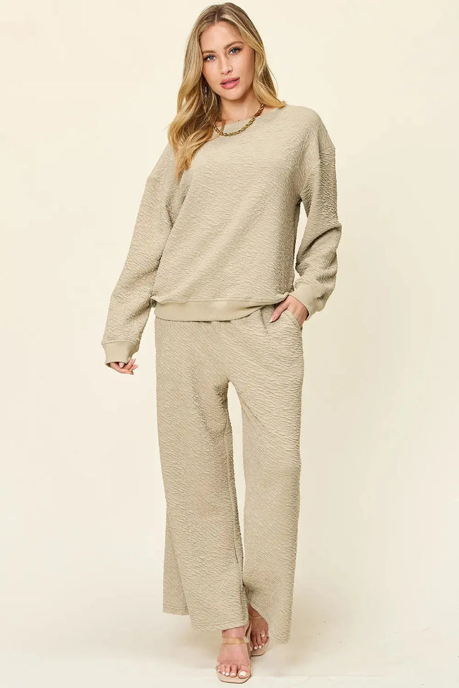 Double Take Full Size Long Sleeve Top and Pants Loungewear  Style Ratio