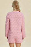 Double Take Texture Round Neck Long Sleeve Top and Shorts Set  Style Ratio
