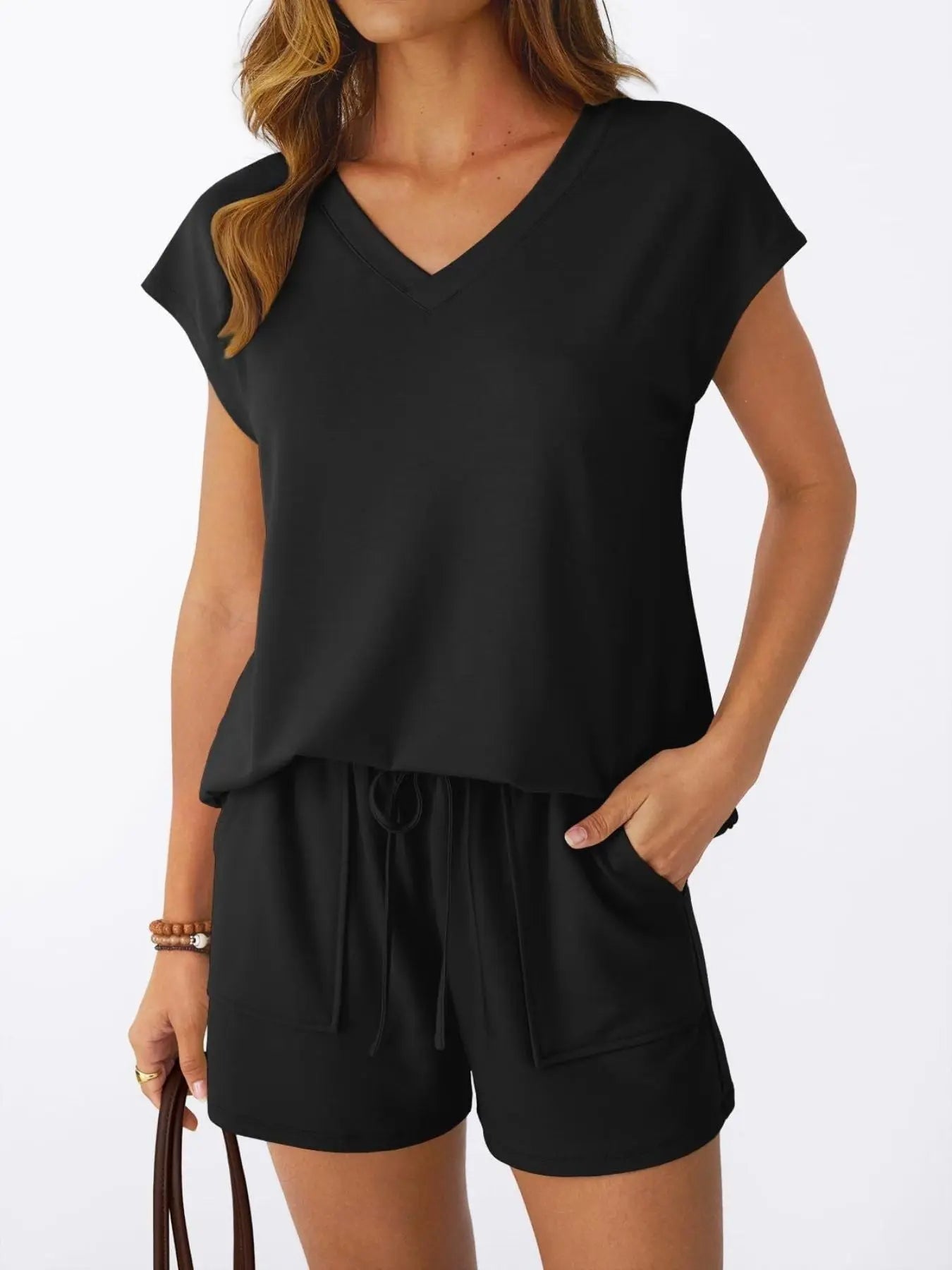 Casual V-Neck T-Shirt and Shorts Set  Style Ratio