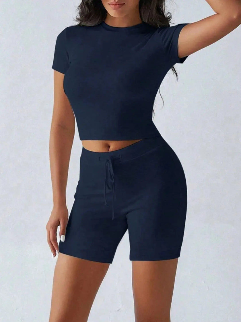 Round Neck Short Sleeve Top and Shorts Loungewear  Style Ratio