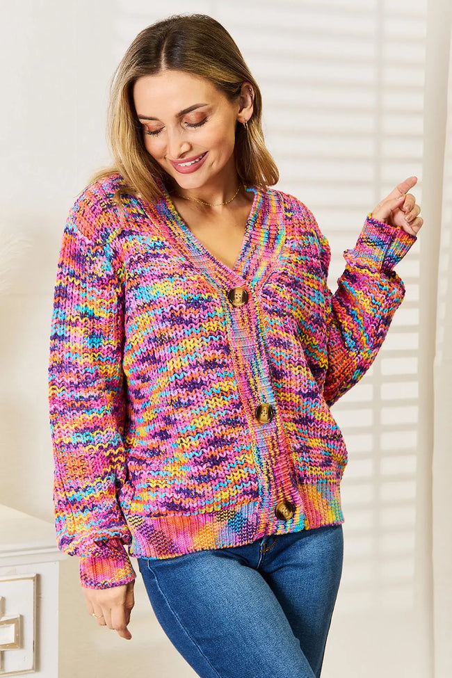 Angel Wings Woven Right V-Neck Long Sleeve Cardigan  Style Ratio
