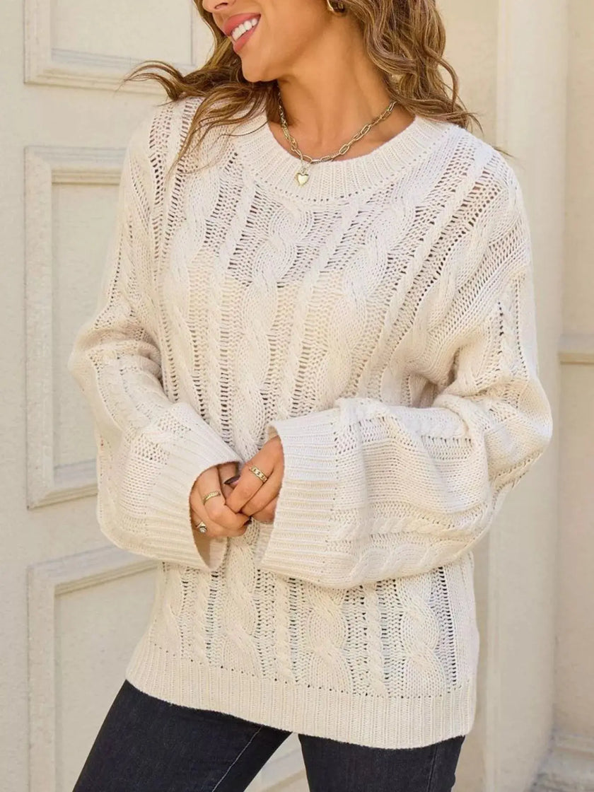 Cable Knit Long Sleeve Knit Top  Style Ratio