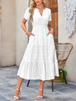 Tiered Notched Short Sleeve Dress  Style Ratio