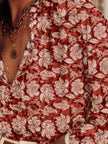 Floral Print Split Neck Pleated Long Sleeve Blouse  Style Ratio