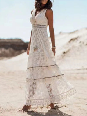Lace V-Neck Sleeveless Maxi Dress  Style Ratio