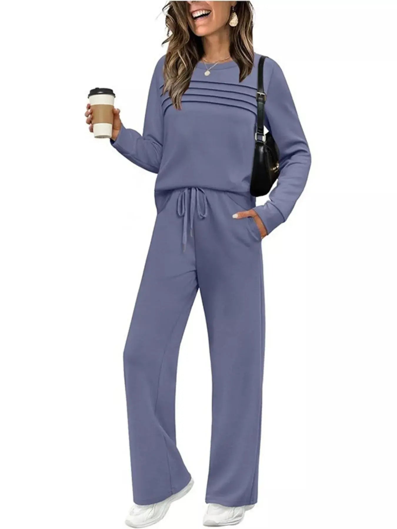 Full Size Long Sleeve Round Neck Top and Pants Set  Style Ratio