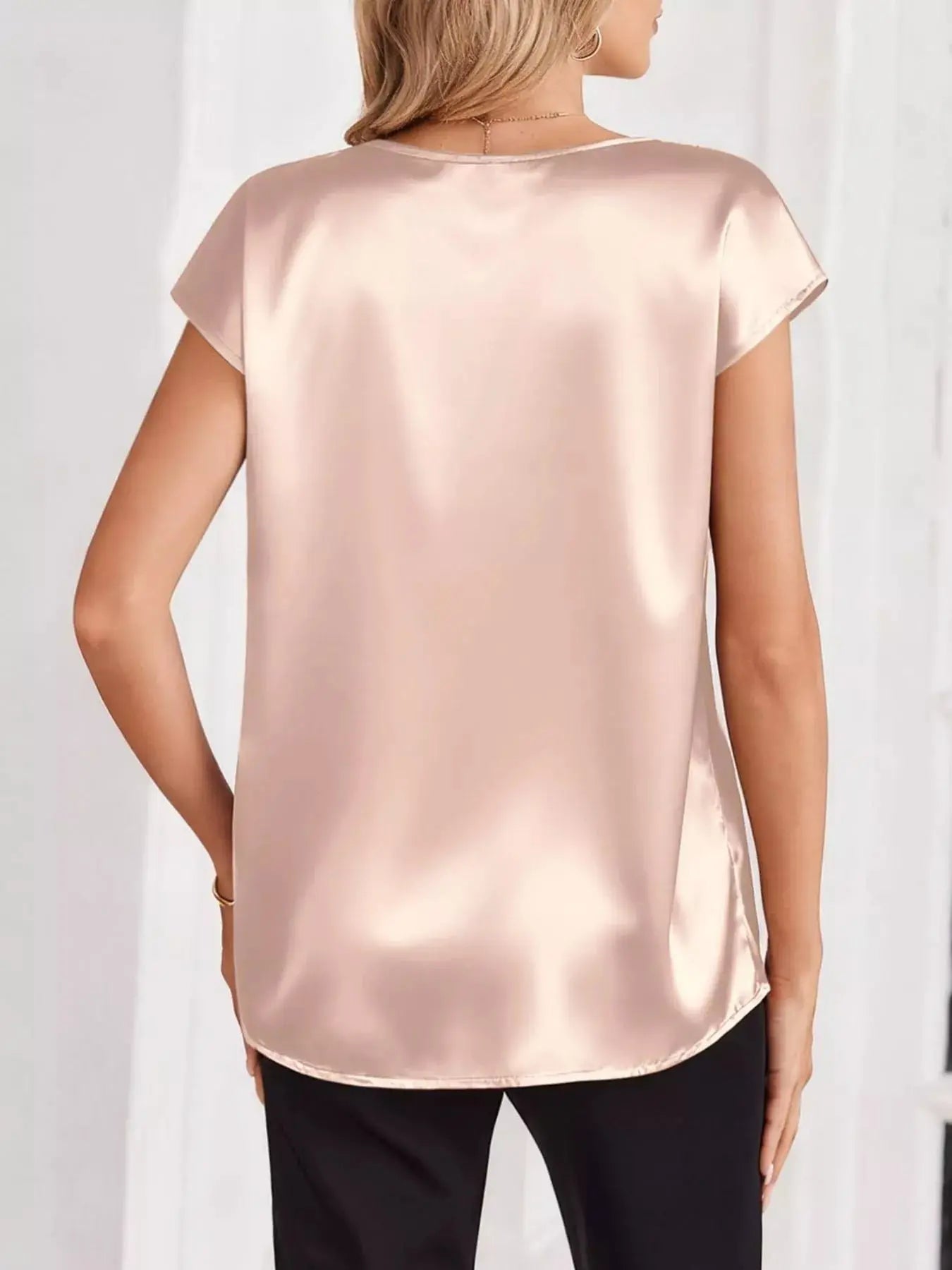 Satin V-Neck Cap Sleeve Blouse  Style Ratio