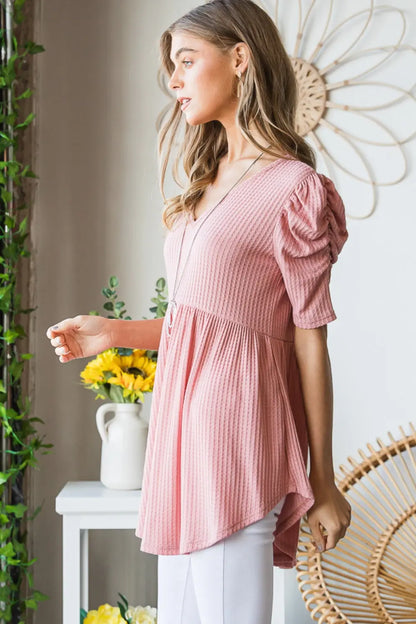 Heimish Knit V-Neck Babydoll Top Trendsi