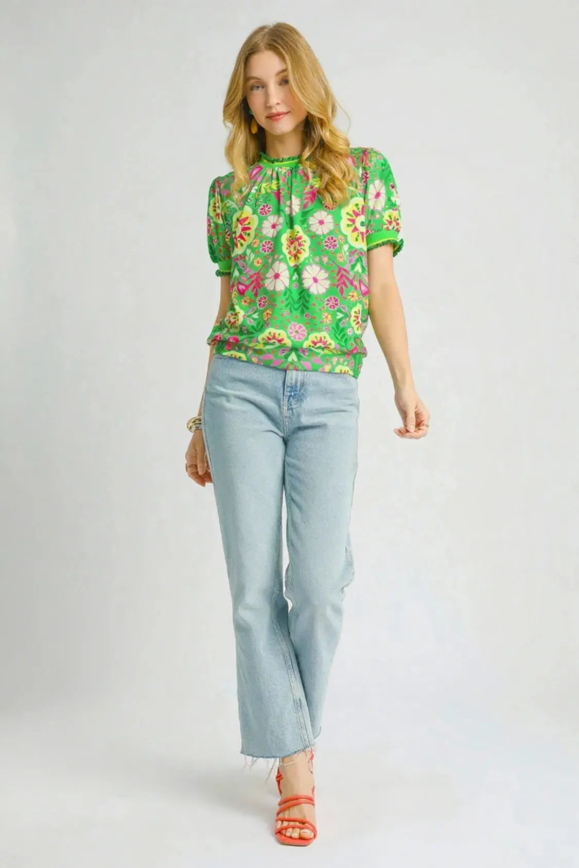 Umgee Retro Floral Puff Sleeve Blouse  Style Ratio