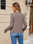 Pleated Notched Neck Flounce Sleeve Blouse  Style Ratio