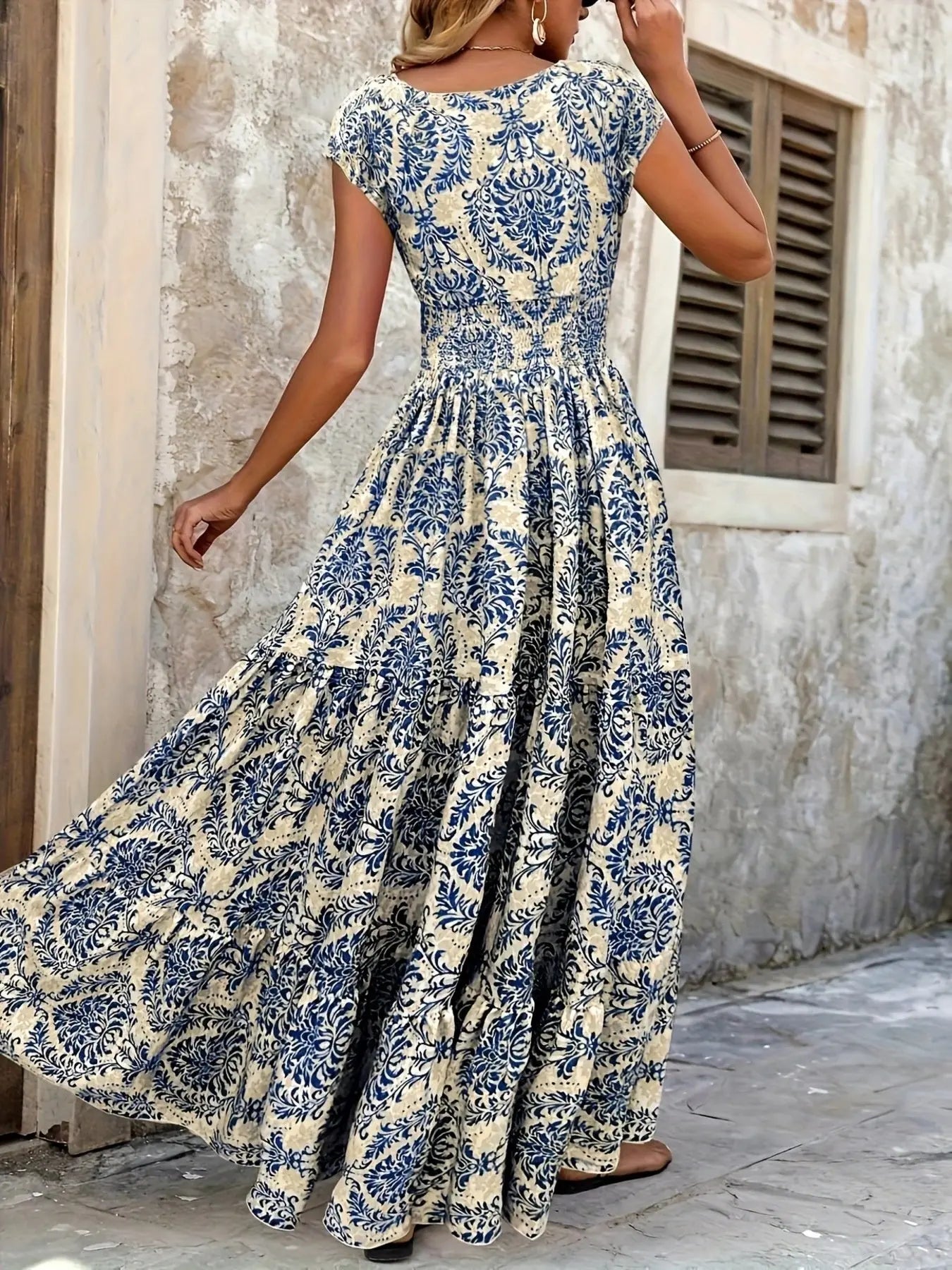 Printed Cap Sleeve Maxi Dress  Style Ratio