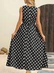 Polka Dot Round Neck Sleeveless Midi Dress  Style Ratio