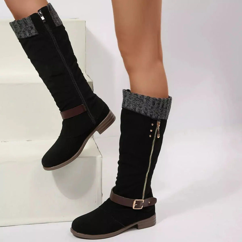 Round Toe Block Heels Boots  Style Ratio
