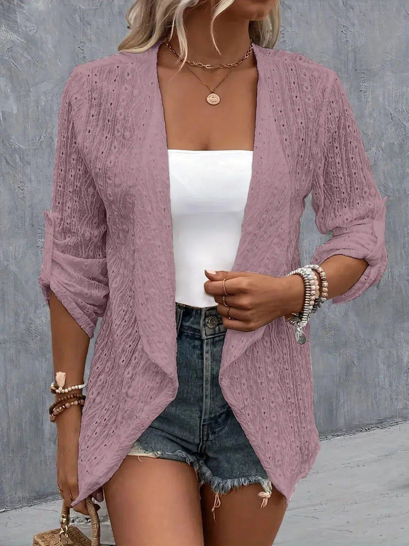 Eyelet Roll-Tab Sleeve Cardigan  Style Ratio