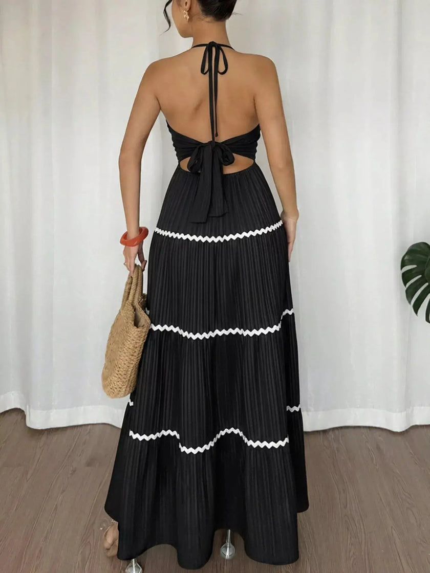 Halter Neck Pleated Maxi Dress  Style Ratio