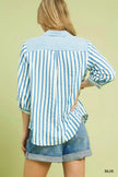 Umgee Striped Collared Neck Long Sleeve Shirt  Style Ratio