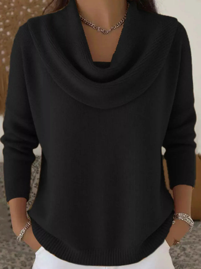 Drape Neck Long Sleeve Knit Top  Style Ratio