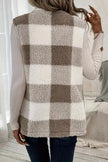 Sherpa Plaid Open Front Vest  Style Ratio